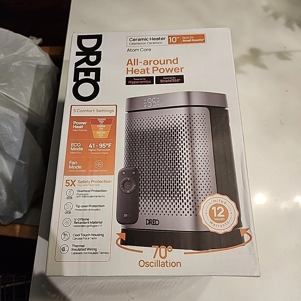 DREO Space Heater Atom 1500W Portable Oscillating Electric Heater for Indoor Use